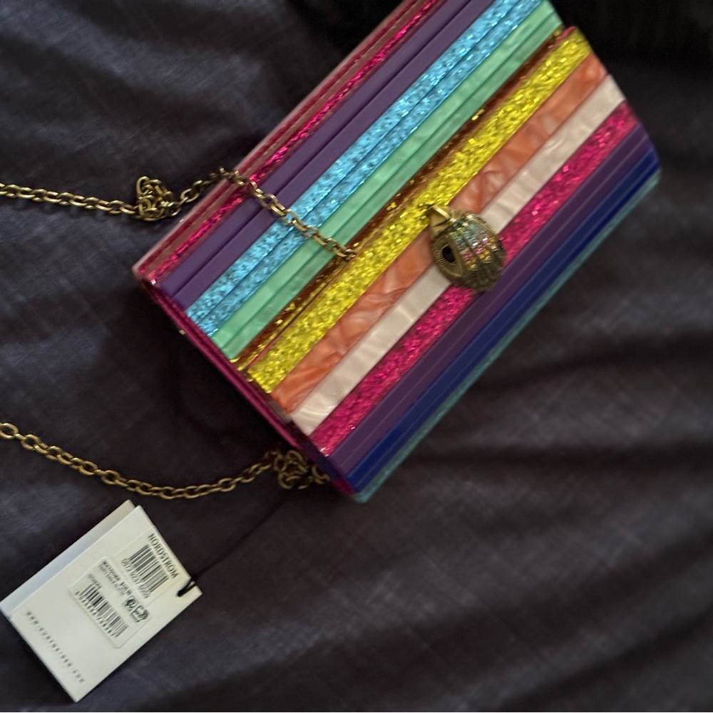 Kurt Geiger Pink and Blue Clutch with Gold Chain